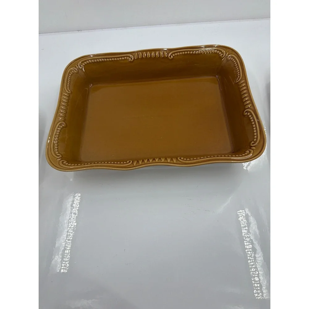 Worldwide‎ Home Products Ceramic Bakeware Set 3pc Brown Beaded Scroll Stoneware